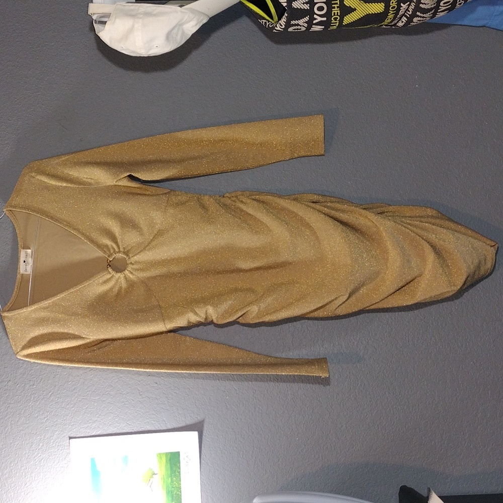 Y2K Shimmery Gold Bodycon Dress